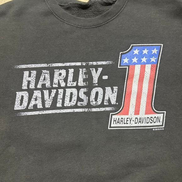 Harley Davidson Biker Crewneck Mens XL Black Blue American Flag Color Sweatshirt - Picture 2 of 7
